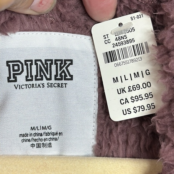 (R3) NEW Victoria Secret PINK
SHERPA Cardigan M L Cocoa
 Hooded Jacket Powder - Picture 4 of 15